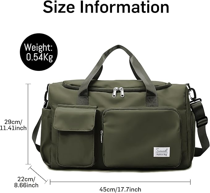 Travel Duffel Bag with Shoes Compartment Sports Gym Bag with Dry Wet Separated Pocket for Men and Women, Overnight Bag Weekender Bag Training Handbag Yoga Bag - Olive Green