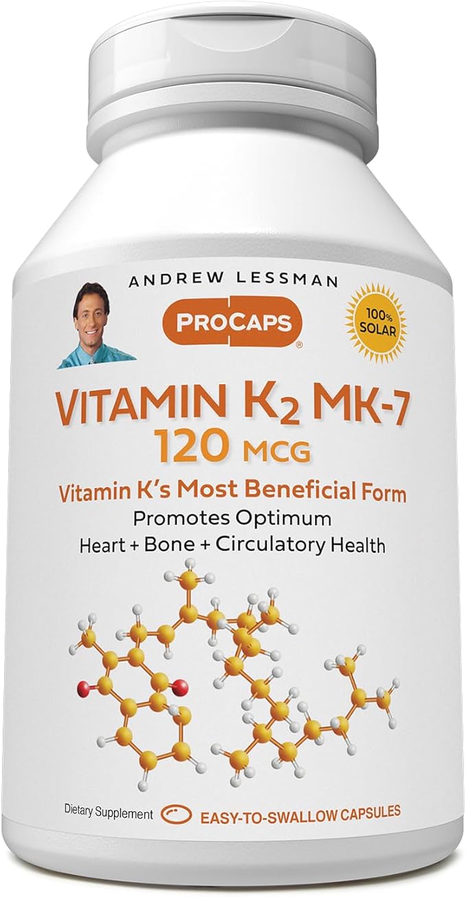 ANDREW LESSMAN Vitamin K2 MK7 120 mcg 30 Softgels - Essential for Healthy Calcium Utilization, Promotes Optimum Skeletal, Heart and Arterial Health. No Additives. Small Easy to Swallow Softgels
