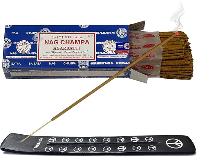 TRUMIRI Incense Stick Holder Bundle with Satya Sai Baba Nagchampa 250g Bulk Incense Sticks Nag Champa Agarbatti - Pack of 1 (Approx 250 Insence-Sticks)