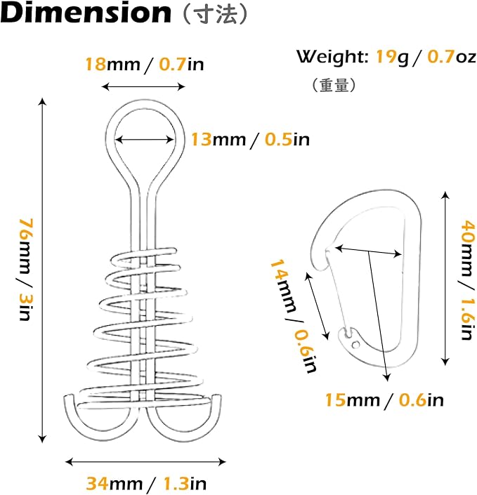 TRIWONDER 6pcs Deck Plank Board Tent Stakes Aluminum Spring Anchor Fishbone Guyline Cord Adjuster Tent Pegs with Carabiners for Outdoor Camping Hiking