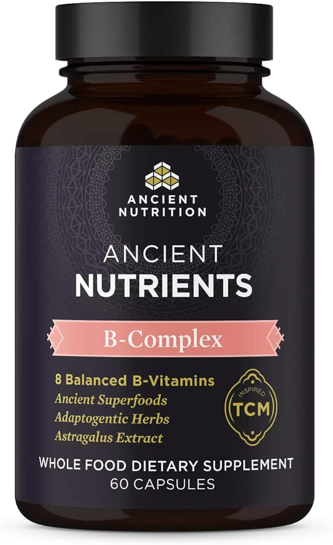 Ancient Nutrition Vitamin B Complex Supplement, 8 Balanced B-Vitamins, Supports Healthy Energy Levels, Adaptogenic Herbs, Enzyme Activated, Paleo & Keto Friendly, 60 Capsules
