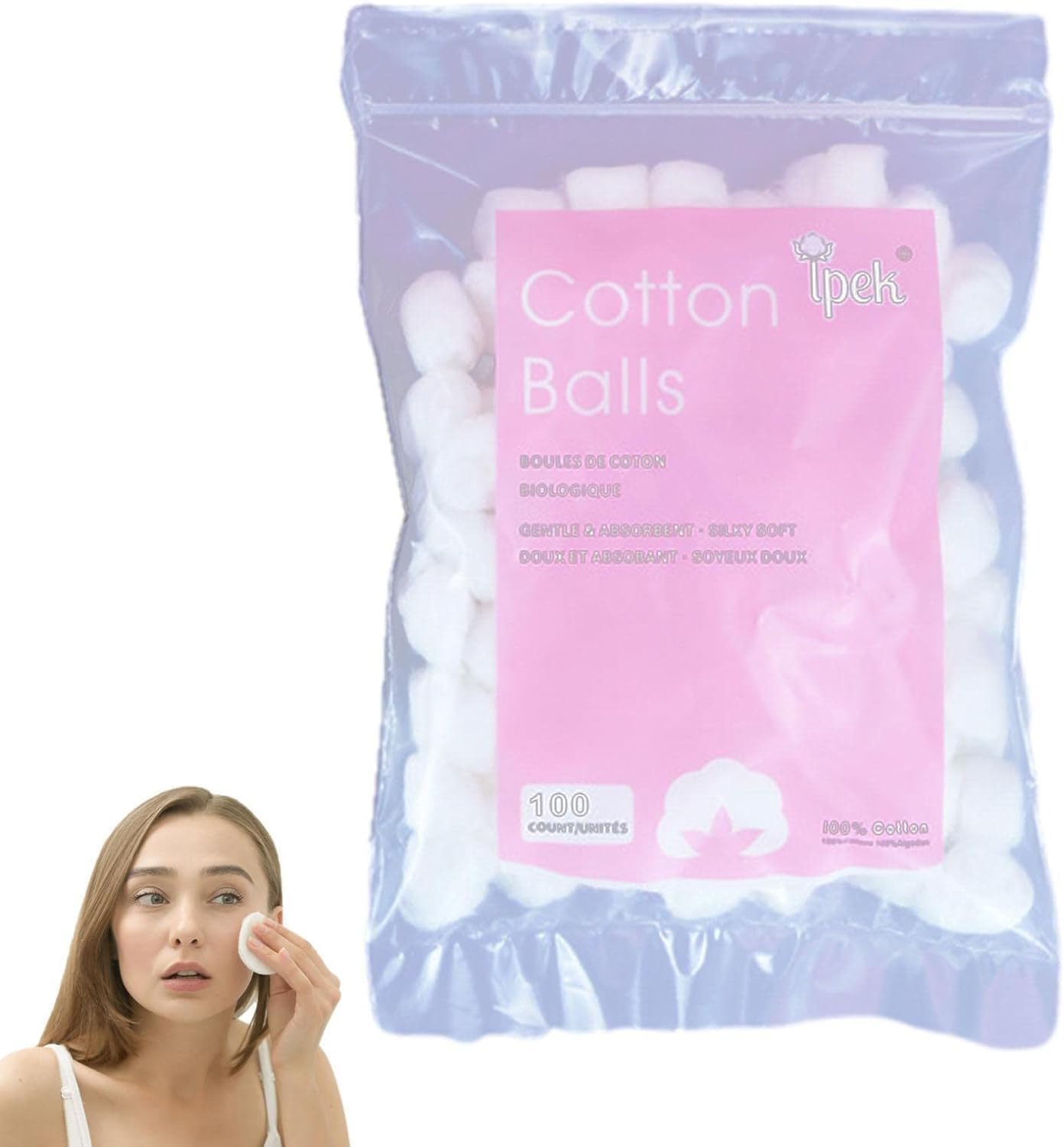 100 Pcs White Cotton Balls - Soft Cotton Wool | Delicate Lightweight Balls and Swabs for Sensitive Skin Household Needs Outdoor Traveling Everyday Use House Necessary Absorbent