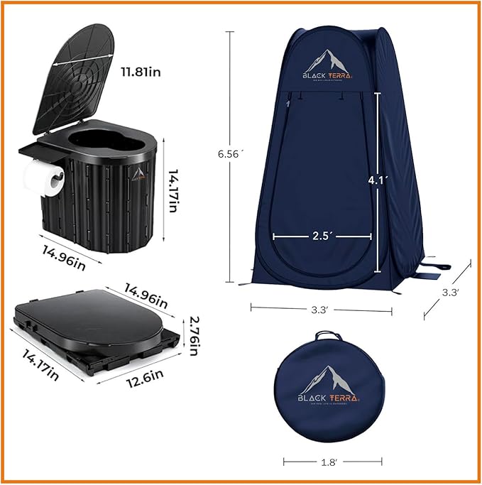 BlackTerra Portable Toilet for Adults - Portable Toilet for Camping Privacy Outdoor Bathroom Tent XL Portable Toilet Set for Adults