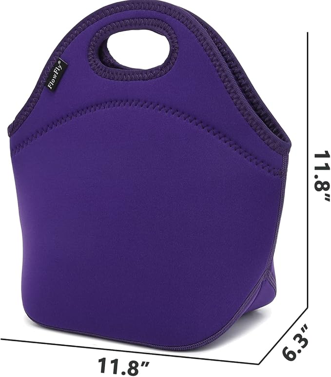 FlowFly Neoprene Kids Lunch box Insulated Soft Bag Mini Cooler Thermal Meal Tote Kit for Boys, Girls,Men,Women,School,Work, Office, Purple