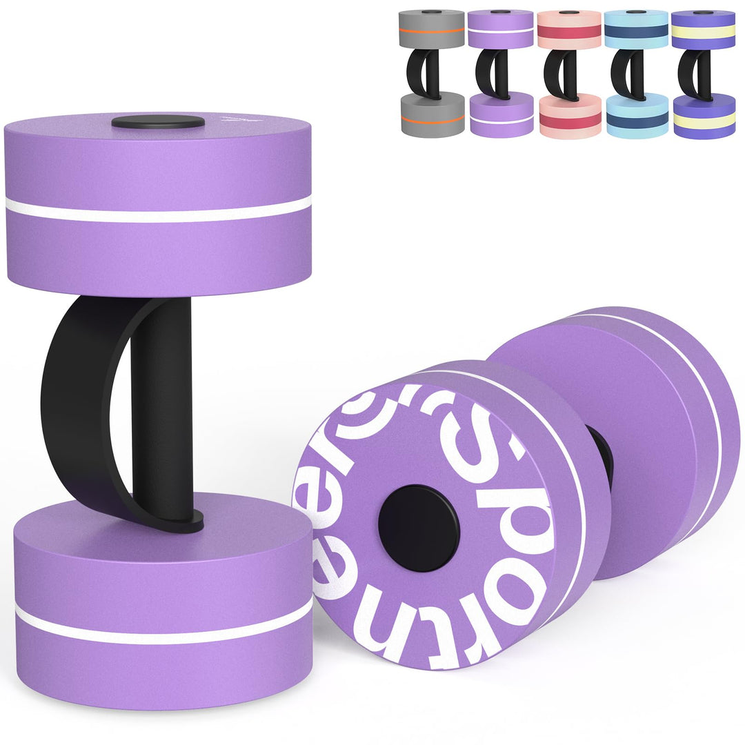 Sportneer Aquatic Exercise Dumbbells Water Weights Water Dumbbell Aerobics Workouts Set of 2 EVA Foam Pool Weights Dumbbells Set Aqua Fitness Barbells Equipment, Purple White