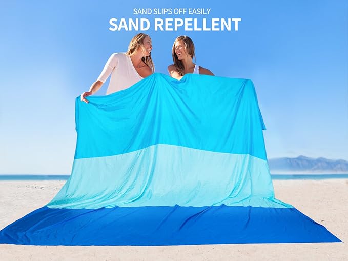Beach Blanket Waterproof Sandproof Beach Mat 79" X 83" /10'x9'for 2-8 Adults Quick Drying Outdoor Picnic Mat Beach Accessories for Travel, Camping, Hiking
