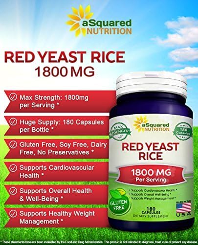 aSquared Nutrition Red Yeast Rice 1800mg - Dietary Supplement Vegan Powder Pills to Support Cardiovascular Health - 180 Veggie Capsules