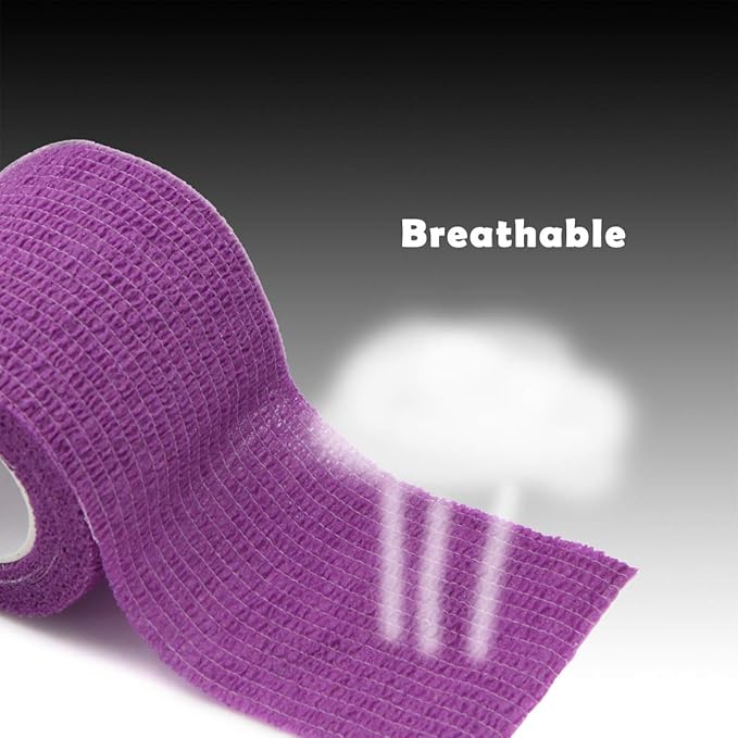 First Aid Tape Self Adhesive Bandage First Aid Bandages Cohesive Wrap Colorful Bandages(2 inches x 5 Yards,6 Packs,Purple)