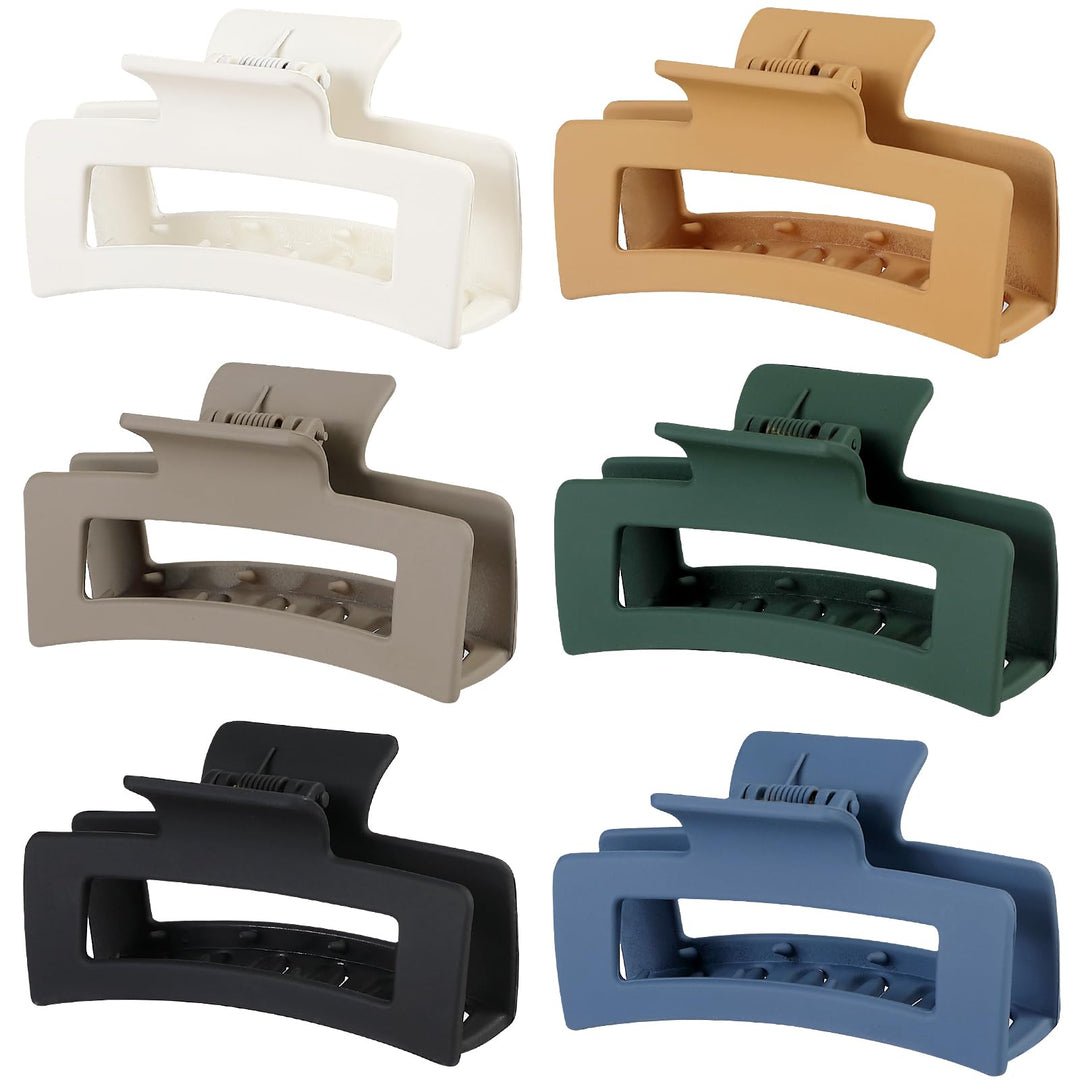 Sisiaipu 3.5 Inch Medium Hair Claw Clips 6 Pack Hair Clips for Women Square Claw Clips Rectangle Clips for Hair Banana Jaw Clips Hair Accessories for Girls -Neutral