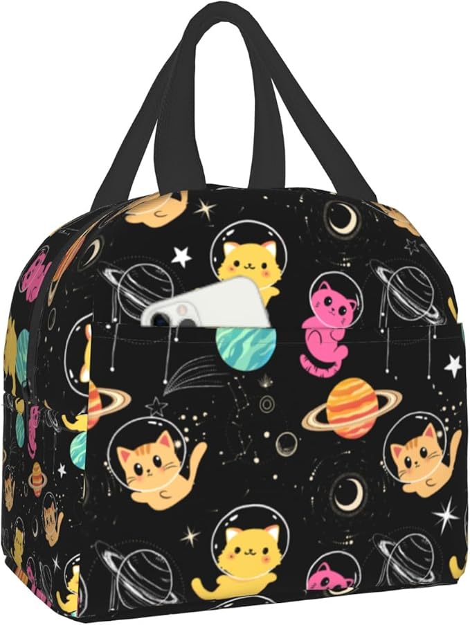 Imiss Space Galaxy Lunch Bag for Kids, Cats Cute Reusable Cooler Insulated Lunch Box Tote Bag for Work Picnic School Travel