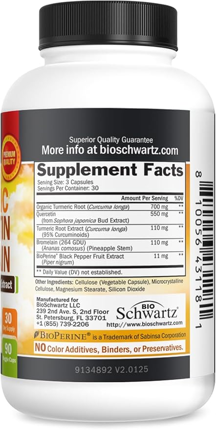 Turmeric Quercetin with Bromelain Supplement - Natural Extra Strength Immune and Joint Support with BioPerine Black Pepper for Max Absorption - Organic Tumeric Bromelain Supplement Vegan Safe, Non-GMO