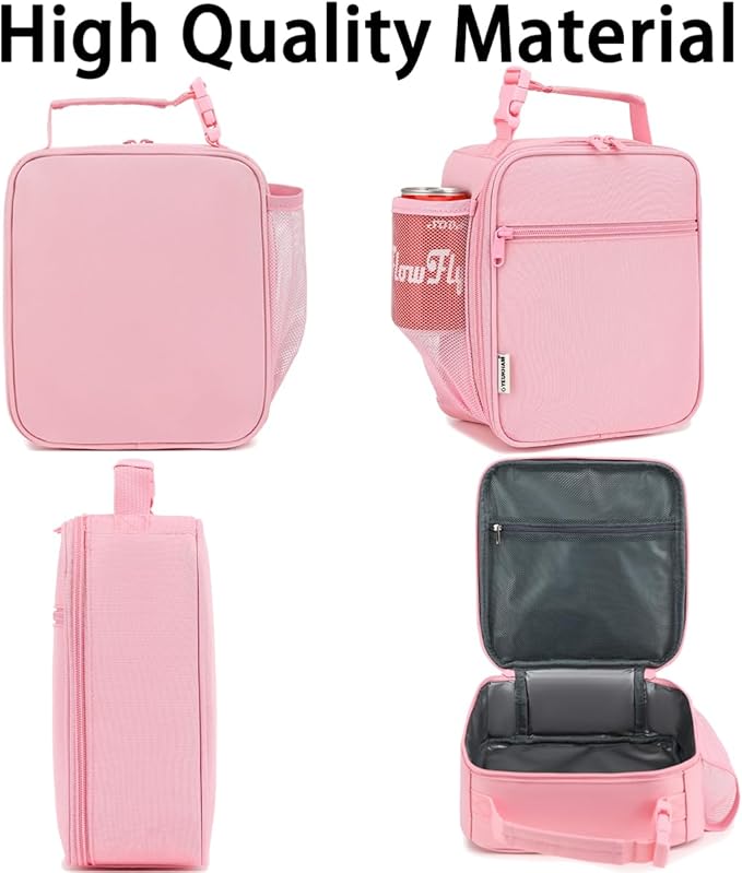 Lunch Box for Kids Boys Girls Men Women, Insulated Small Soft Cooler Lunch Bag Kit for School Work Picnic Travel - Reusable Portable lunchbox, Pink