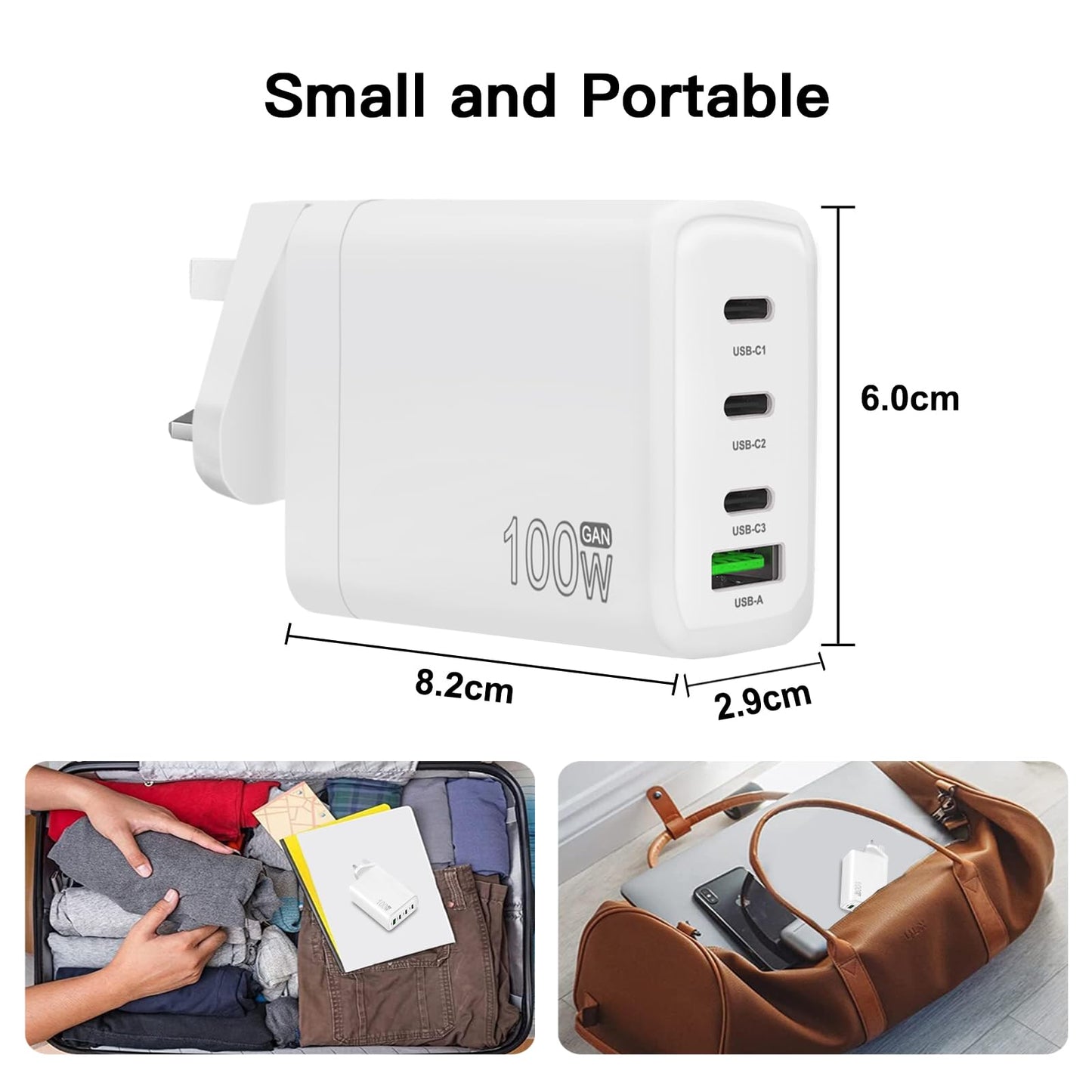 100W USB C Charger,4-Ports GaN Fast Wall Charger with Charging Cable for Mac Book Pro/Air, iPad,iPhone 16/15 Pro Max, Galaxy S23 Ultra, Steam Deck, Dell XPS, and All USB C Devices