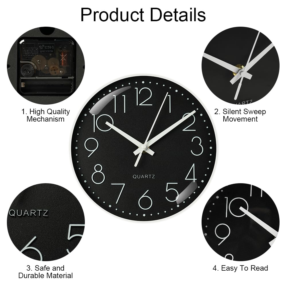 Aolso 8 inch Wall Clock Silent & Non Ticking, Battery Operated Round Wall Clock, Modern Quartz Design Decorative Indoor Kitchen Office (White