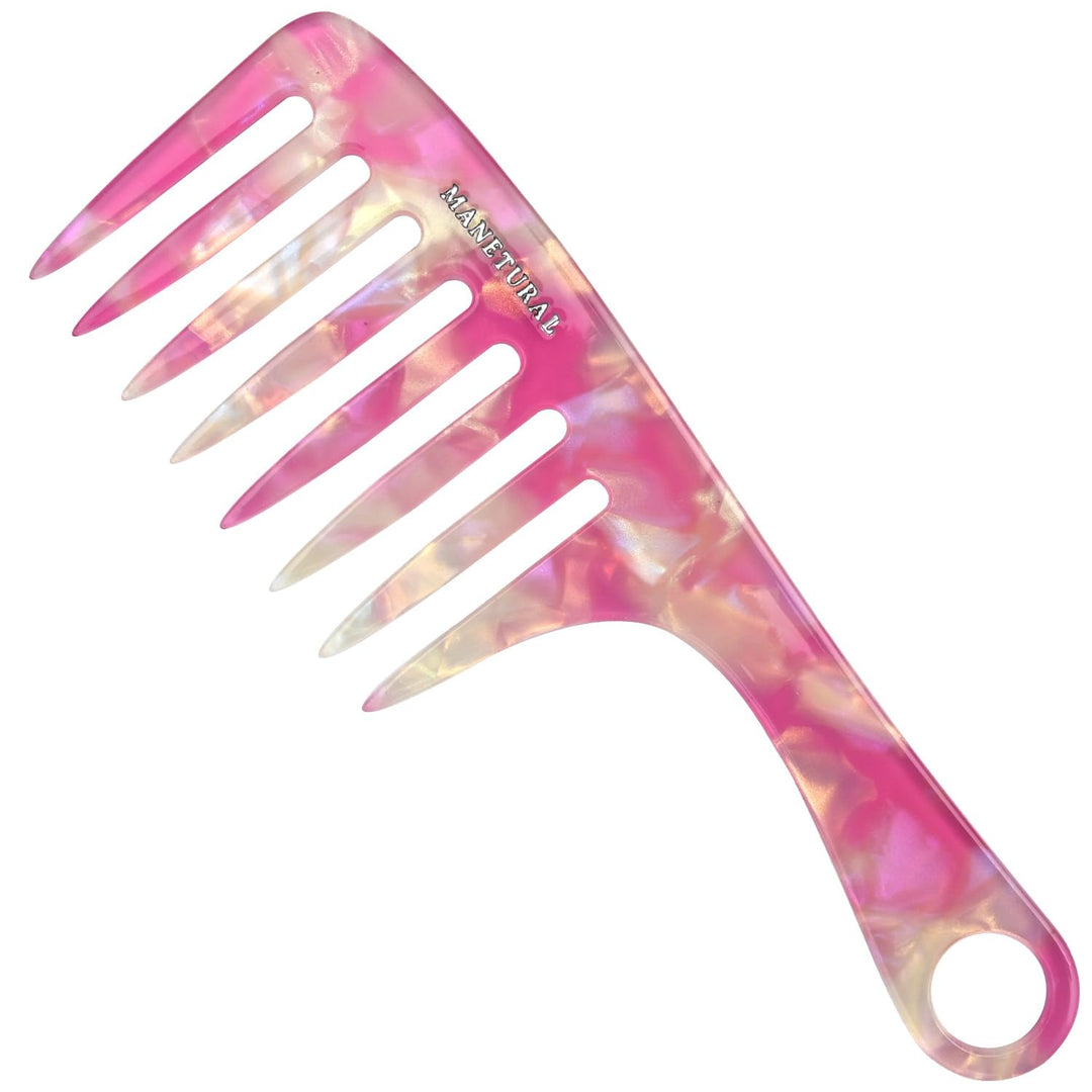 MANETURAL D1 | wide tooth comb 7.4"for easy portability. Suitable for Women's/girl curly, curly and tight hair, the short handle design is easy to carry. Acetate comb (Pink B)