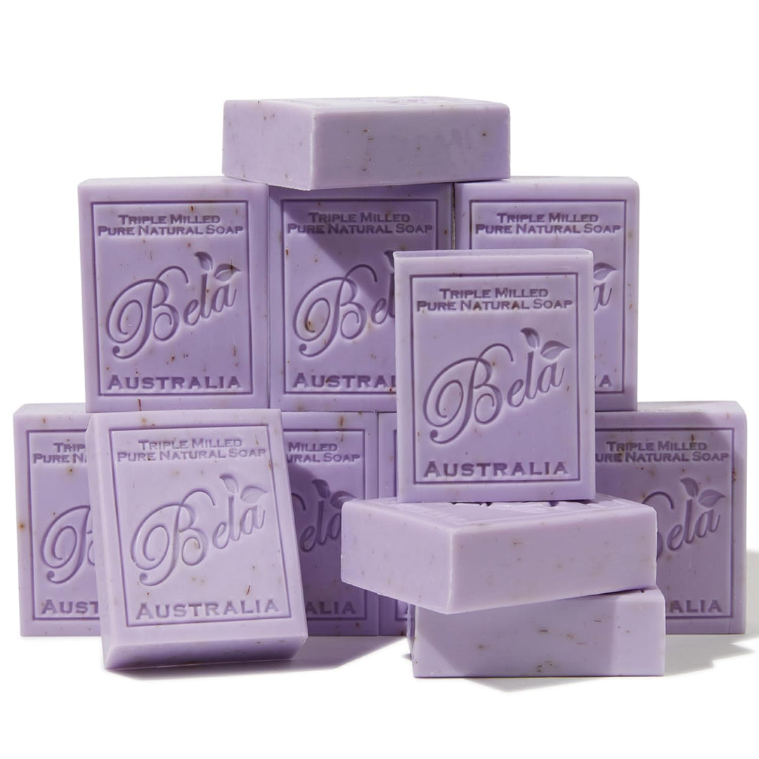 Bela Lavender Soap 3.3 Oz, Pack Of 12, Long Lasting French Triple Milled Bar Soap With Organic Shea Butter, Hand, Face And Body
