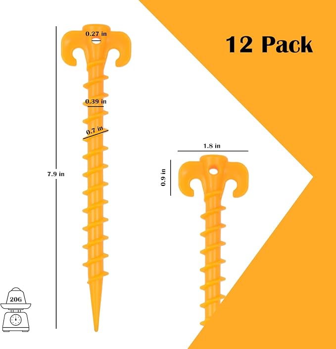 AYAMAYA 8/12/16 PCS Spiral Tent Stakes, 8 Inch Screw in Sand Stakes, Easy Installation Camping Ground Stakes, Tent Spikes with Storage Bag for Beach Garden Yard Canopy Tarp Rainfly Tent Accessories