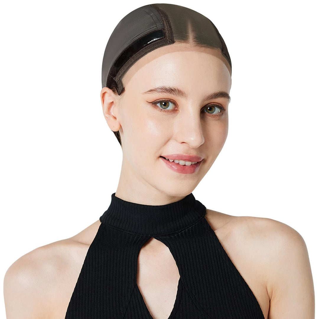 Xiushumyi Lace Wig Cap for Women,Non-Slip Grip Cap Make Your Wigs Glue Free,Wig Caps with Built-in Adjustable Velvet Band for Keeping Wigs in Place(Brown,M)