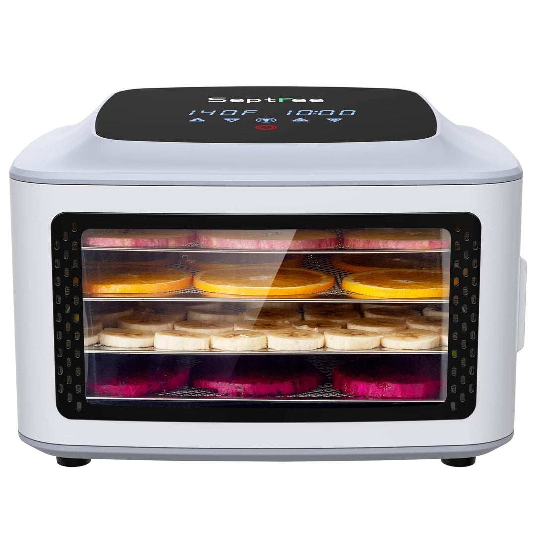 Septree Compact Food Dehydrator, 4 Stainless Steel Trays Fresh Dryer Machine for Jerky Herbs Fruit Veggies Snacks, with Digital Timer | 190F Temperature Control, Great Size for Small Family