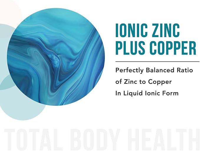 Ionic Zinc Plus Copper Liquid Concentrate 240 Servings, Glass Bottle, Vegan - Balanced Ratio of Zinc Copper - Supports Immunity, Brain Thyroid (2 oz.)