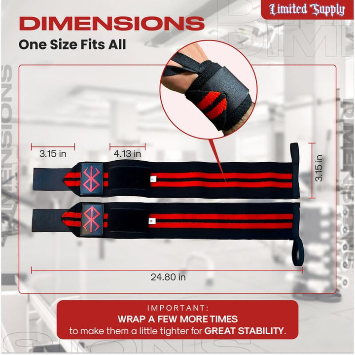 CROWN Anime Wrist Wraps Lifting Straps 24" for Men and Women - 1 Pair Each, Gym Accessories Support Weightlifting, Powerlifting, Strength Training, and Improve Workout, Black Brserk