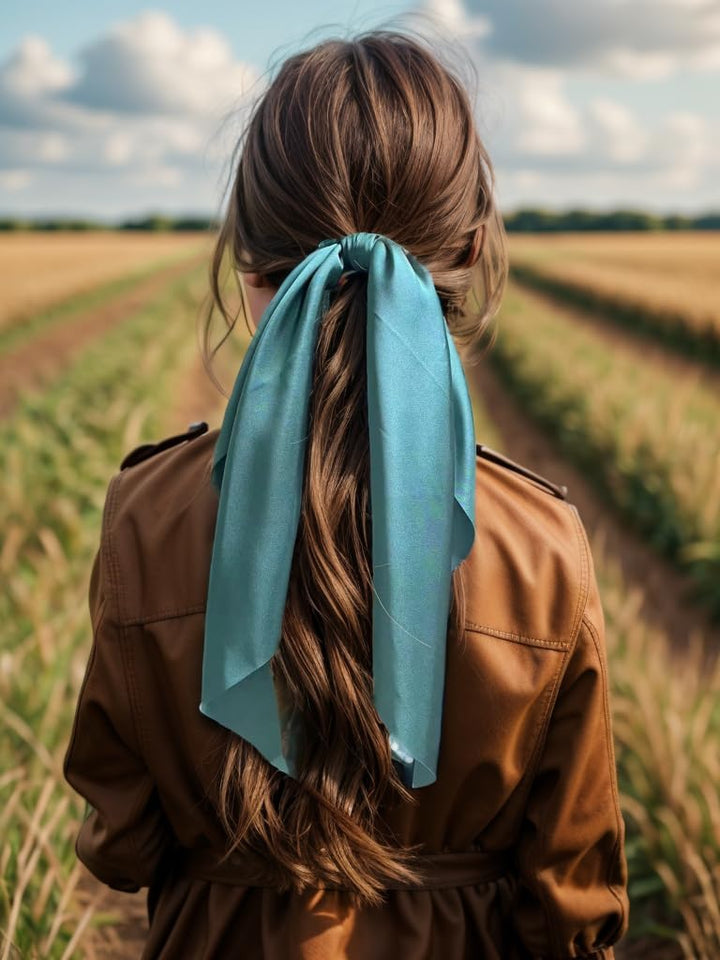 Pack of 2 Knotted Bow Hair Scrunchies Elastic Hair Scarf Black Hair Ties Bands Satin Hair Ribbon Scrunchy Red Ponytail Holder for Women and Girls (Dark green)