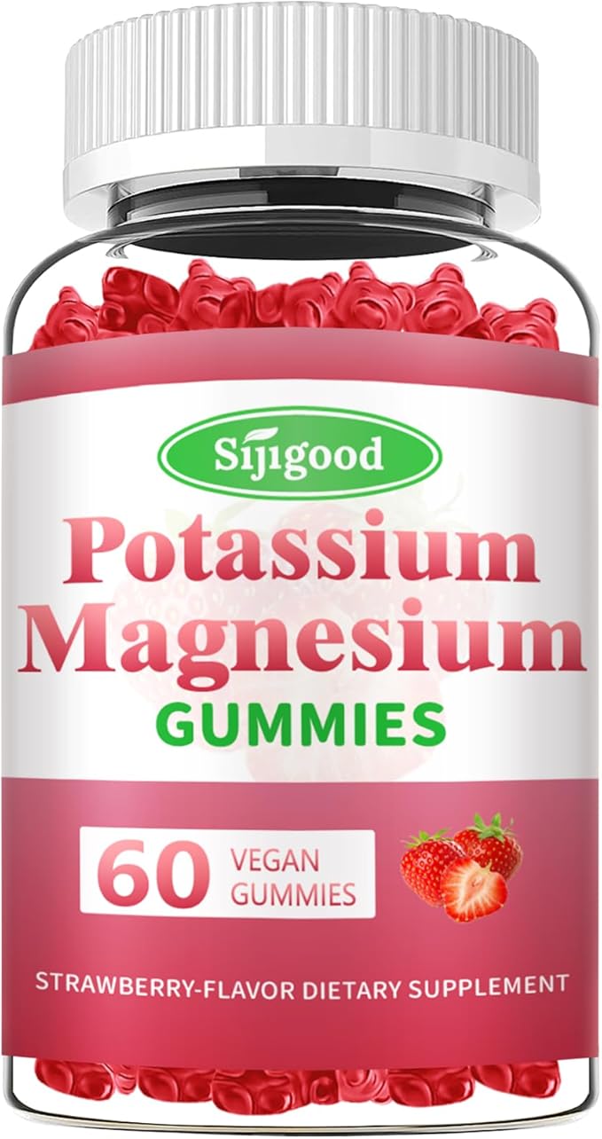 Potassium Magnesium Gummies, High Absorption Magnesium Potassium Supplement with Vitamin B6 for Leg Cramps & Muscle Health, Strawberry, 60 Count