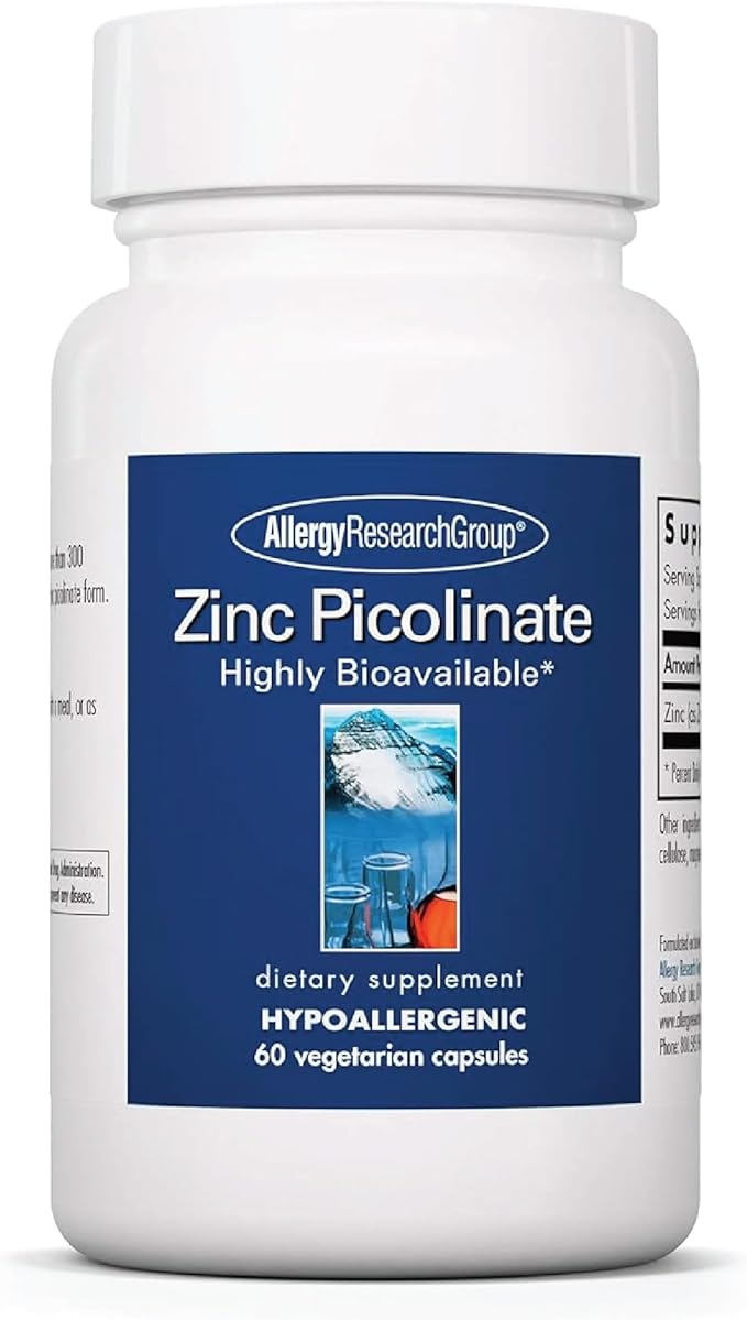 Allergy Research Group Zinc Picolinate Supplement - Supports Normal Health Immune Response, Highly Bioavailable, Well-Absorbed, Hypoallergenic, Vegetarian Capsules - 60 Count