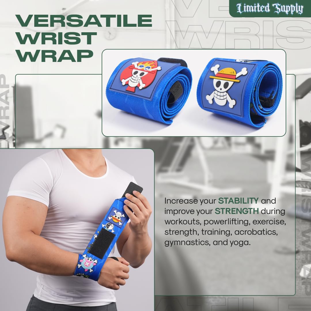 CROWN Anime Wrist Wraps 2 Pairs Bundle - 24" Lifting Straps for Men and Women - Gym Accessories Support Weightlifting, Powerlifting, Strength Training, and Improve Workout (Duo B)