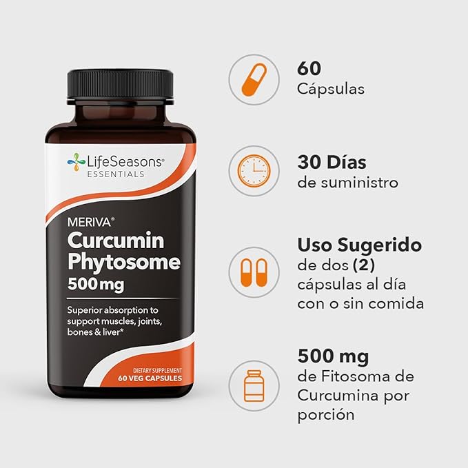 LifeSeasons Essentials Meriva Turmeric - Curcumin Phytosome Supplement - Supports Muscles Joints Bones & Liver - Enhance Circulation & Heart Health - Eases Body Stiffness & Aches - 60 Capsules