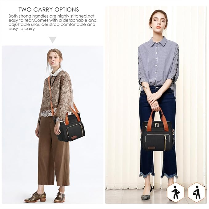 MIYCOO Lunch Bag & Lunch Box for Women Men Double Deck - Leakproof Insulated Soft Large Adult Lunch Cooler Bag for Work Black Orange