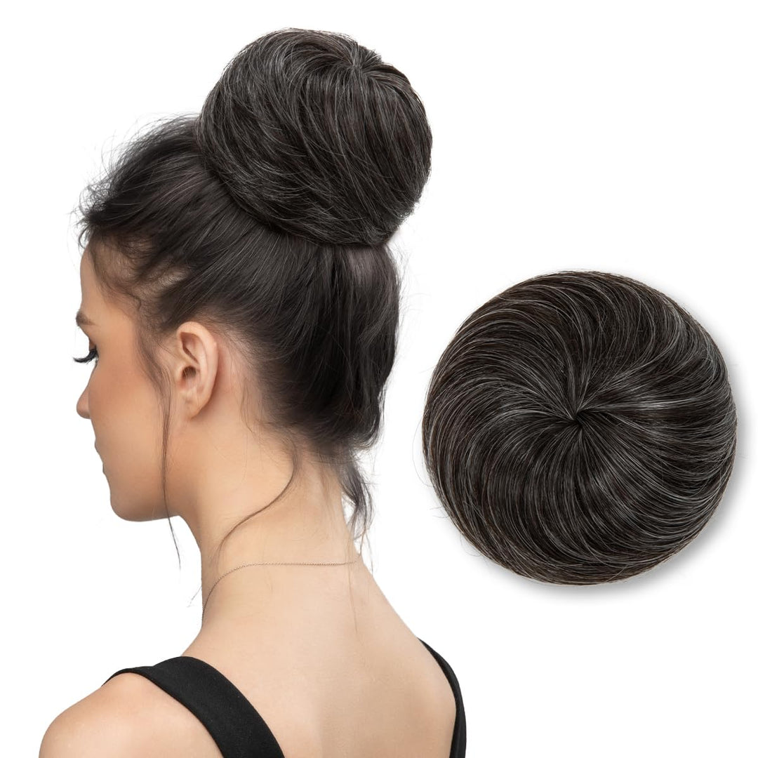 SARLA Hair Bun Extension Synthetic Drawstring Updo Fake Ballet Bun for Women Girls Lady Donut Chignon Pepper Grey