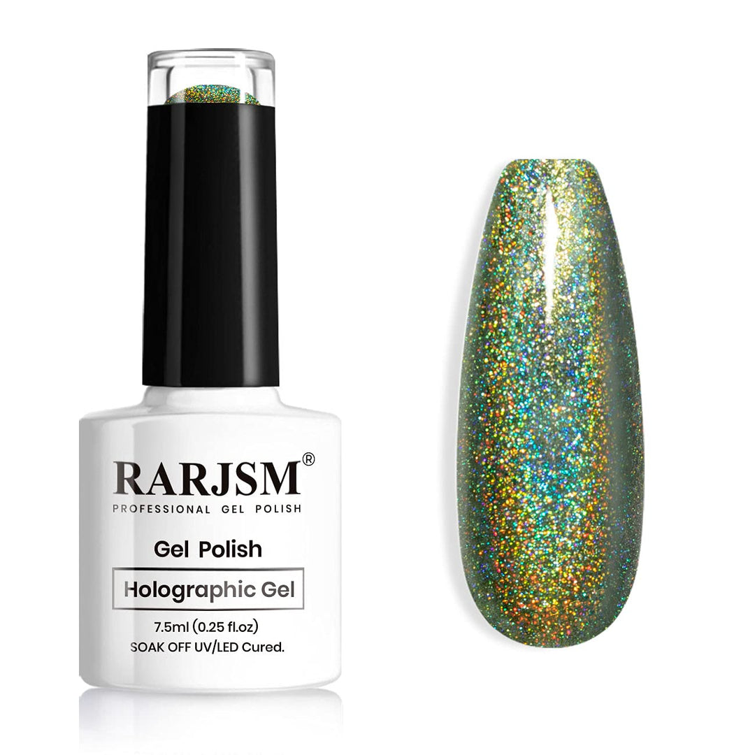 Rarjsm Holographic Nail Polish Army Green Gel Nail Polish 7.5Ml Gorgeous Glossy Hologram Nail Gel Curing Required Gel Polish Nai