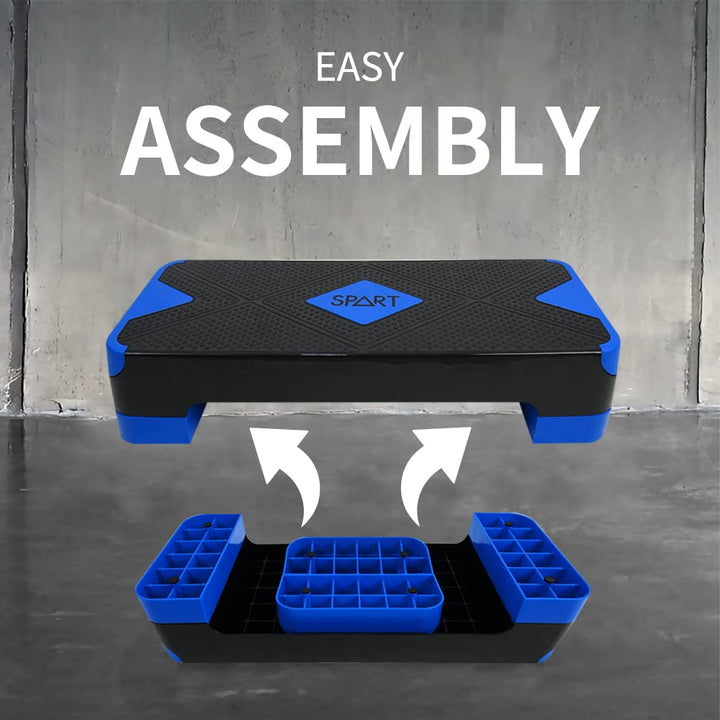SPART Adjustable Workout Aerobic Stepper, Aerobic Exercise Step Platform with 4 Risers, 3 Levels Adjust 4" - 6" - 8", 26.77" Trainer Stepper with Non-Slip Surface for Home Gym & Extra Risers Options