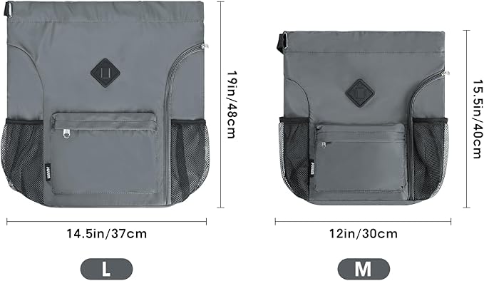 WANDF Drawstring Backpack Sports Gym Bag with Shoes Compartment, Water-Resistant String Backpack Cinch for Women Men(Small,Grey)