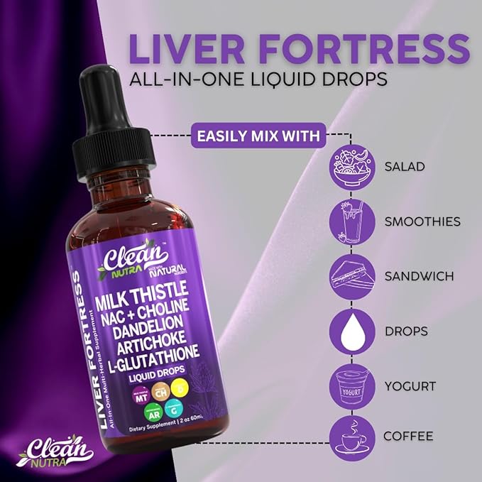 Clean Nutraceuticals Milk Thistle NAC Liver Cleanse Detox & Repair Supplement Liver Support Liquid Drops with Dandelion Extract, Artichoke, Chanca Piedra, Choline, L-Glutathione, Burdock, Schisandra
