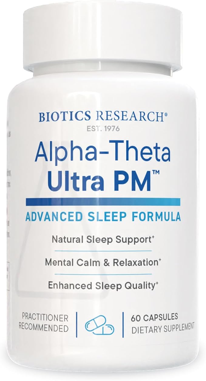 Biotics Research Alpha Theta Ultra PM L Theanine, Passionflower, Lemon Balm, Supports GABA, Serotonin, Regulates Circadian Rhythms, 60 Capsules