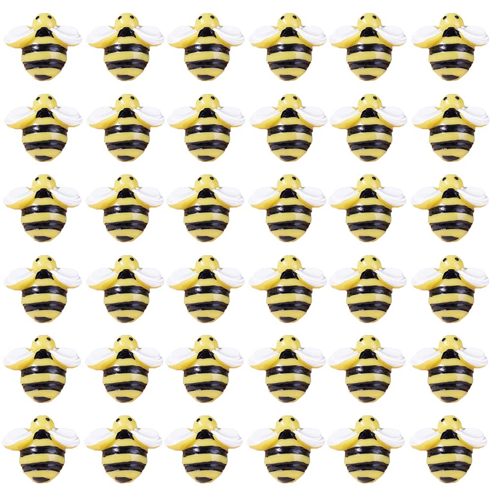 "50 Pcs Tiny Resin Bees Decor Bumblebee Decorations Bumble Bee Shaped Craft Embellishment for Embellish Card Making Decoration Yellow "