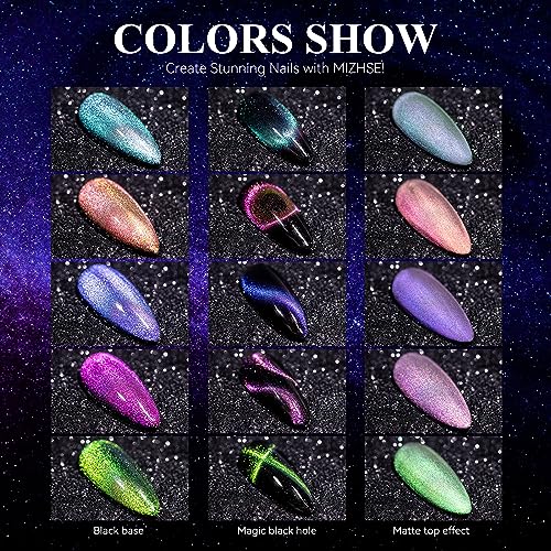 MIZHSE 9D Cat Eye Gel Nail Polish, Magnetic Cat Eye Gel Polish Set, 10ml*6 with 2 Magnets, Classic Colors Chameleon Magic Galaxy Effect Soak off Nail Art, Sparkle Stunning Gel Polish Gift for Women