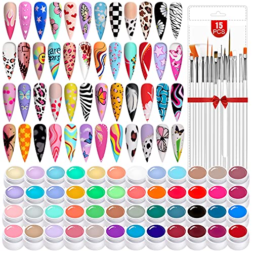 SAVILAND Gel Paint Kit: 48 Colors Nail Art Painting Gel Nail Polish Set with 15pcs Nail Art Brushes for Drawing Painting Home & Salon Manicure DIY