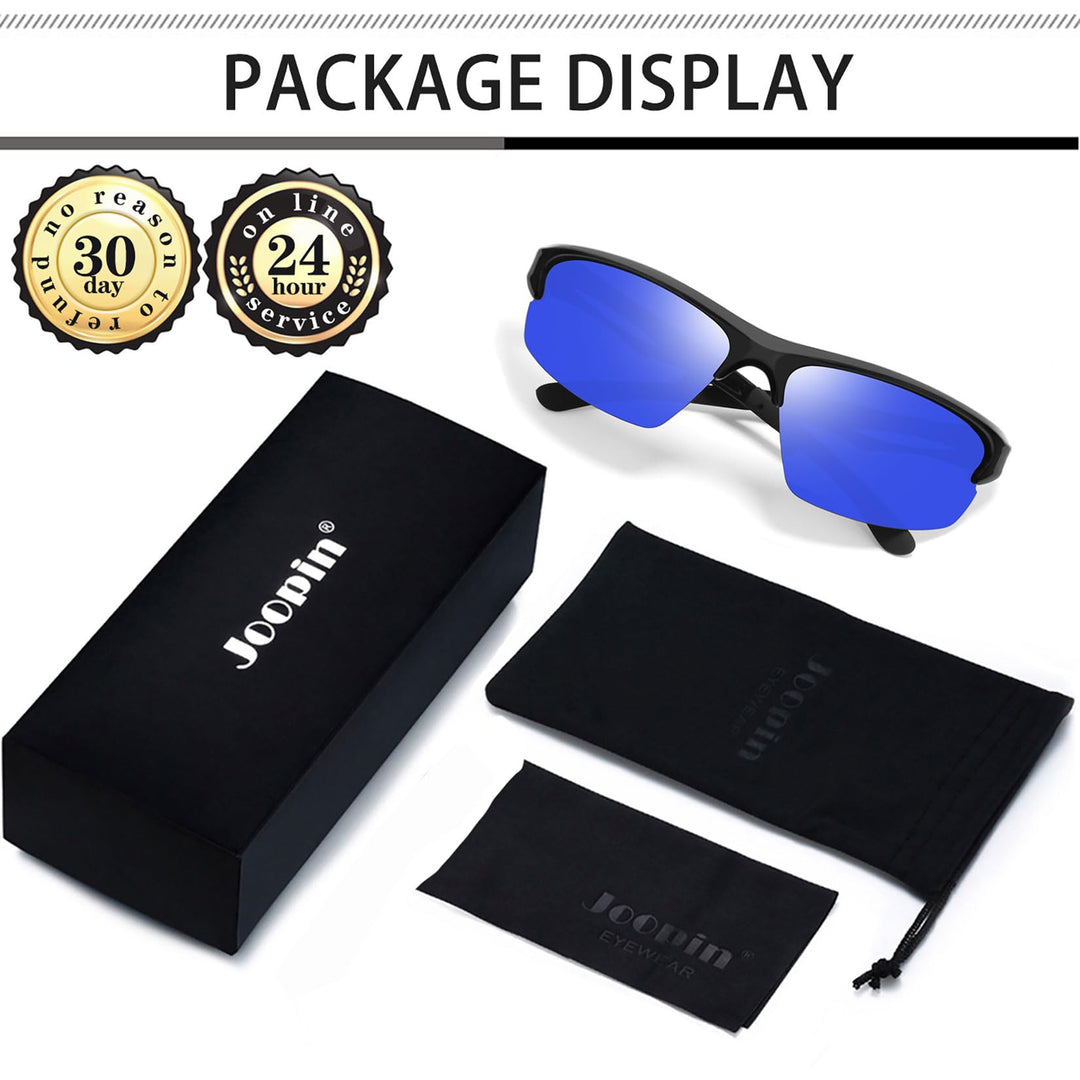 Joopin Semi Rimless Sports Sunglasses Dark Blue Shades for Men Women Half Frame Sun Glasses Polarized UV400 Rectangle Wrap Around Sunnies