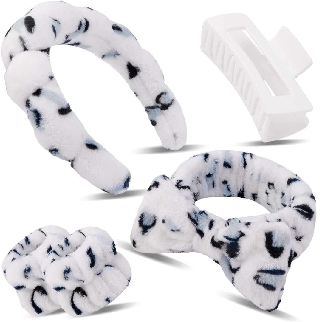 Sponge Spa Headband Wrist Band with Hair Clips Skincare Headband for Washing Face Puffy Terry Cloth Makeup Headband Cute Preppy Skin Care Teen Girl Gifts Trendy Stuff