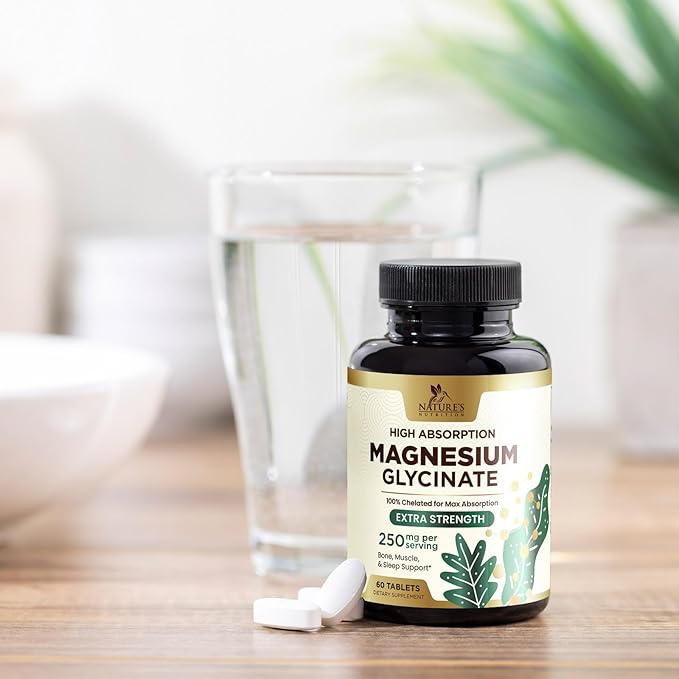 Magnesium Glycinate 250 mg, 100% Chelated Magnesium Supplement - High Absorption Magnesium for Muscle, Heart, Bone and Nerve Health Support, Nature's Gluten Free, Vegan, Non-GMO Capsules - 120 Count