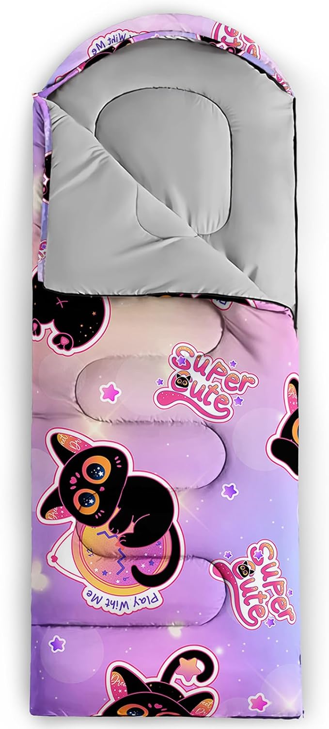 AILONEN Cartoon Fox Camping Sleeping Bag for Boys Girls Adults,Lightweight & Waterproof,3 Season Warm & Cold Weather,Portable,Kawaii Fox Printed Sleeping Bag,Traveling,Camping,Hiking