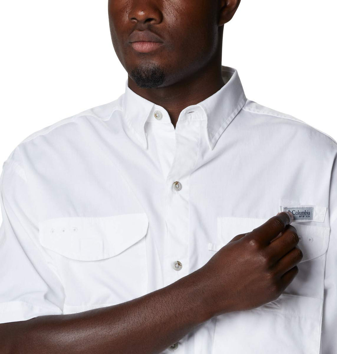 Columbia Men's Bonehead Icon Short Sleeve Shirt, White/USA Fish Flag Graphic, X-Large