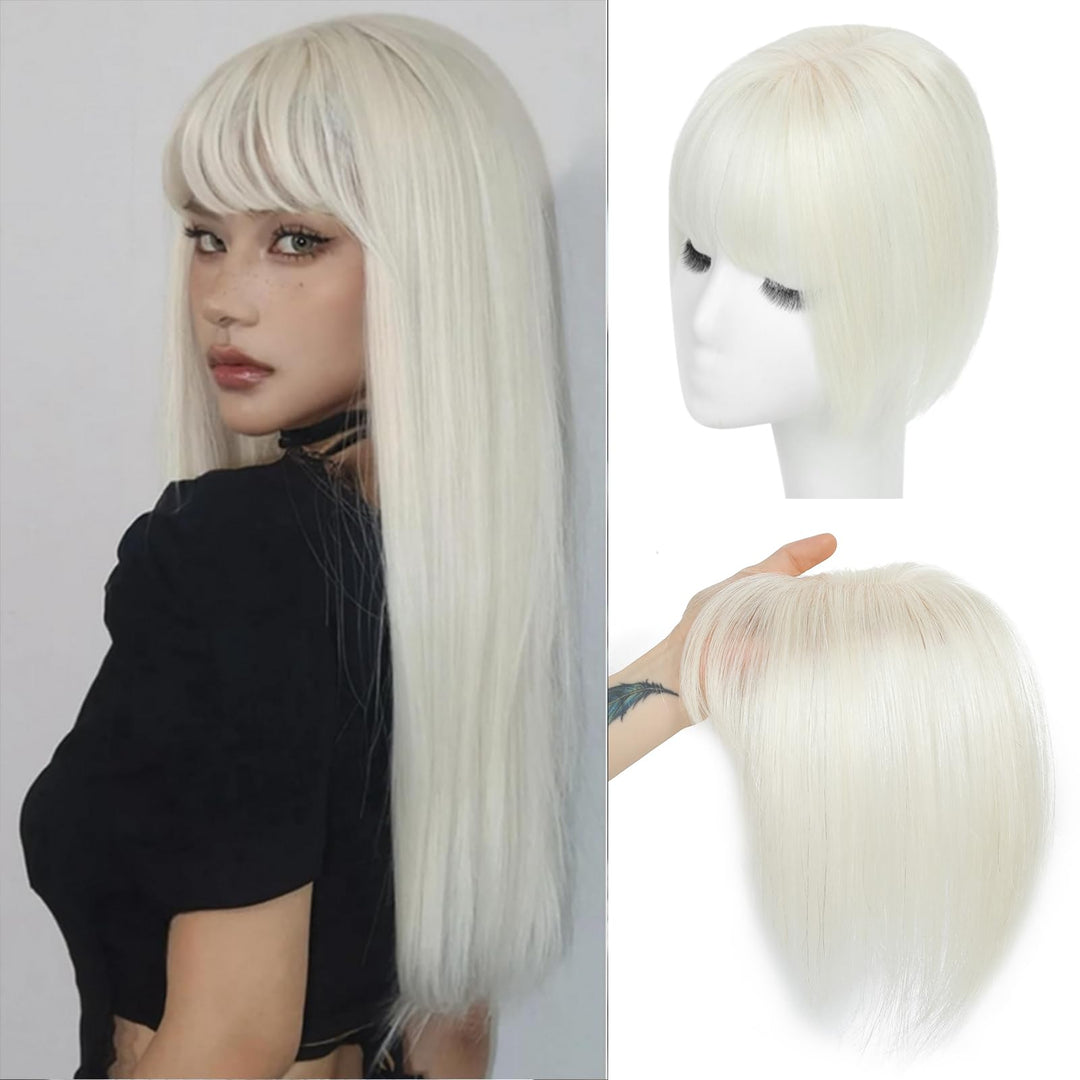 Amchoice Hair Toppers for Women Real Human Hair, Clip 360° 3D Cover, Human Toppers for Women Daily(60#, 3D Wispy Bangs (5 * 9))