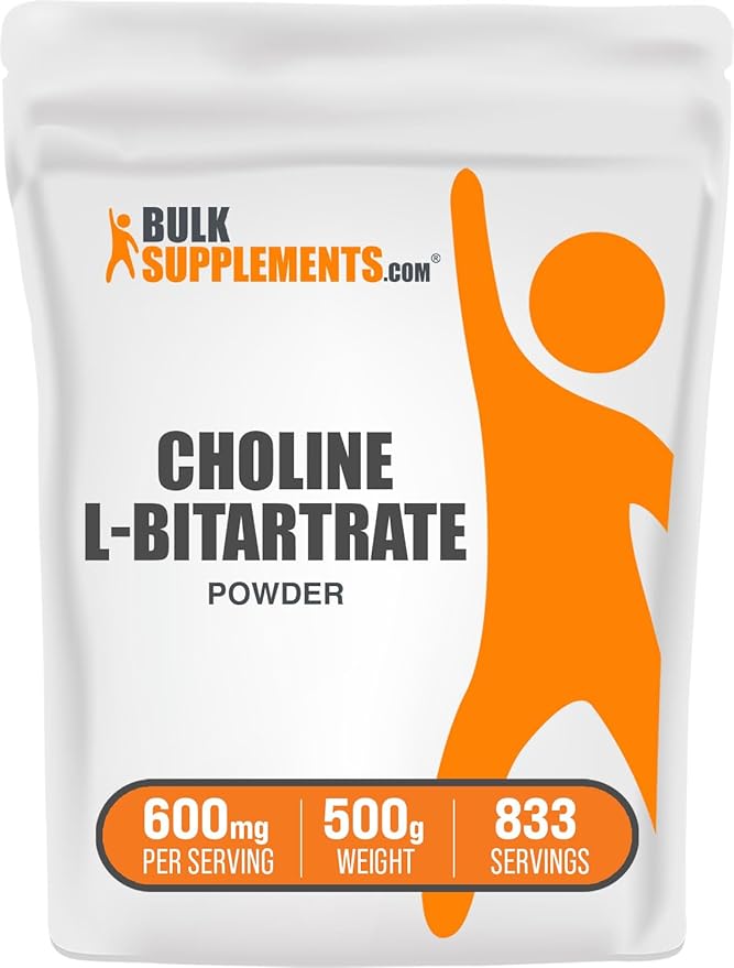BulkSupplements.com Choline Bitartrate Powder - as Choline L-Bitartrate, Choline Supplement - Gluten Free, 600mg per Serving, 500g (1.1 lbs) (Pack of 1)