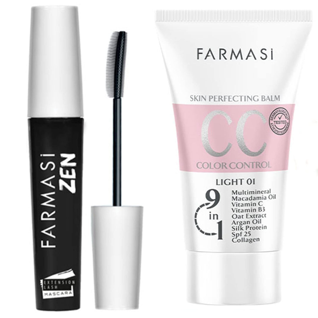 FARMASi Makeup CC Cream 1,7 Fl Oz (Light), Pure, Natural and Flawless Finish, Medium to Full Coverage, All-Day Hold, All Skin Types, Zen Mascara Extension Lash 0.27 fl.oz