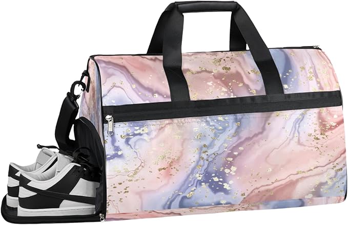 Gold Glitter Marle Dry Wet Depart Duffle Overnight Bag with Shoes Compartment & Wet Pockets, Water Resistant Weekender Travel Gym Pouch For Swim Gymnastics Ballet Sleepovers