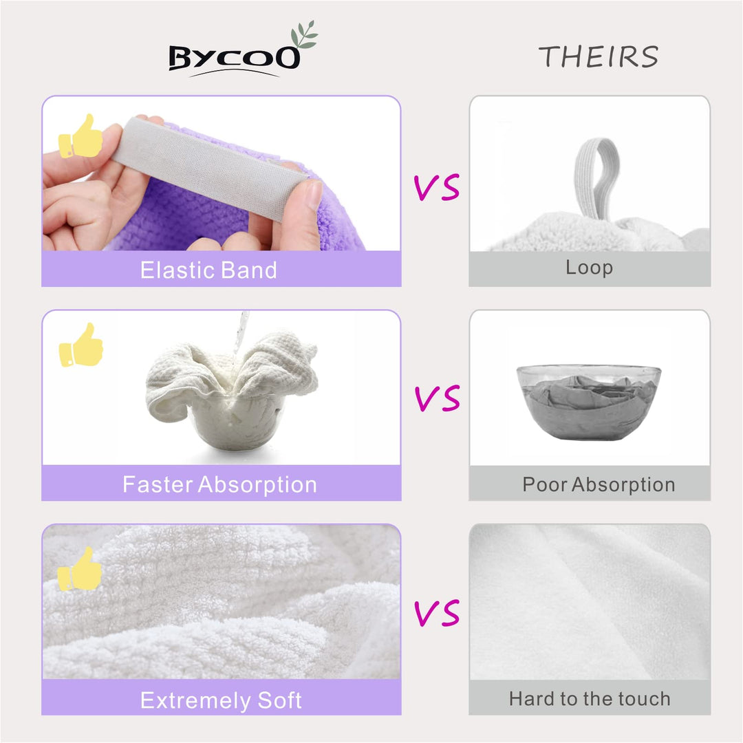 BYCOO 2 Pack Large Microfiber Hair Towel Wrap for Women, Anti Frizz Hair Drying Towel, Fast Dry Hair Turban for Wet Hair, Long, Thick, Curly Hair, Super Absorbent Soft Hair Towels (Purple & White)